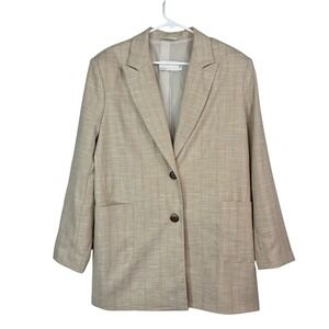 ASOS Plaid Oversized Blazer Jacket Women size 10 Beige Academia Retro Preppy